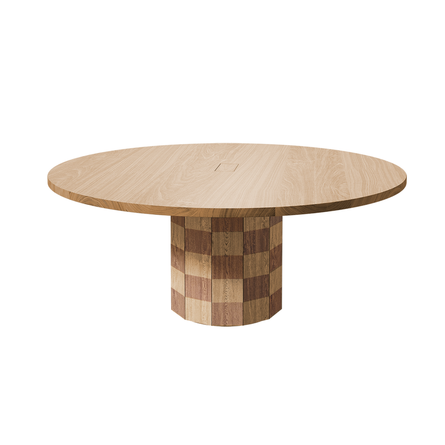 wood pedestal table - checkerboard